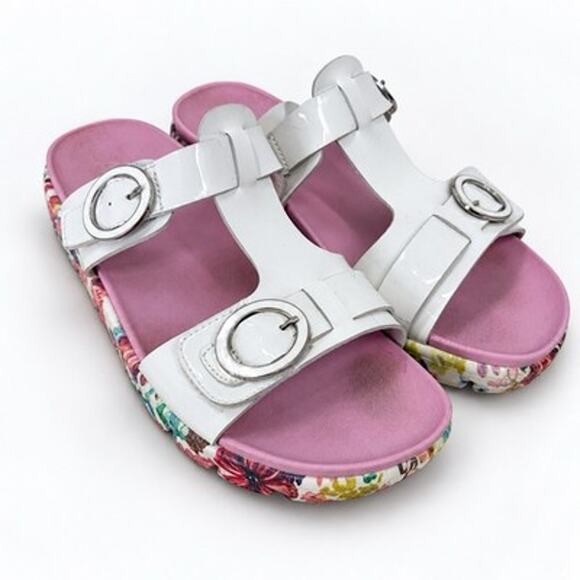 Alegria Shoes - Alegria Vita Platform Slide Sandals 39 US 9 White Patent Leather Pink Floral